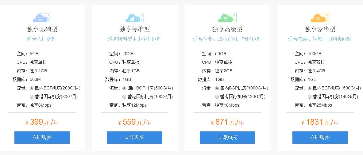 独享云虚拟主机配置