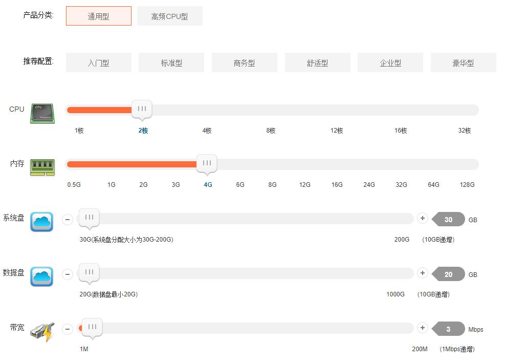 2核4G云服务器租赁参考配置